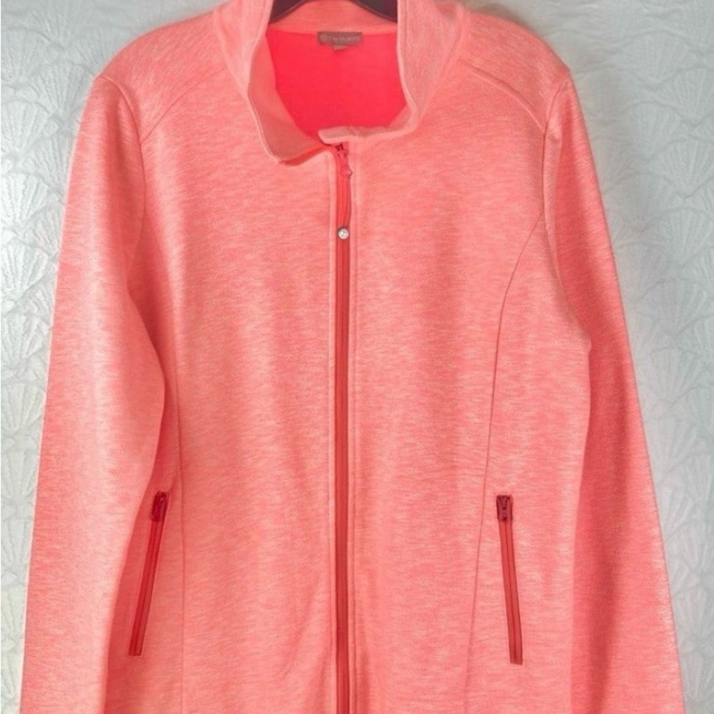 T by Talbots Cozy Brushed Terrain Coral Full Zip Long Sleeves Jacket - 2x PLUS